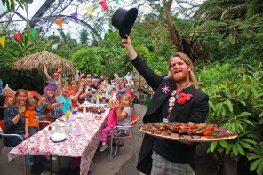 Eden Project narrator Rob Copeland gets the party started at Britain’s hottest lunch in the project’s Rainforest Biome today.
