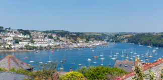 Boats on Fowey River Cornwall England UK from Polruan